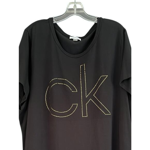 Calvin Klein NWT 3X Plus T Shirt Dress Embellished Black Stretchy Casual - Picture 5 of 8